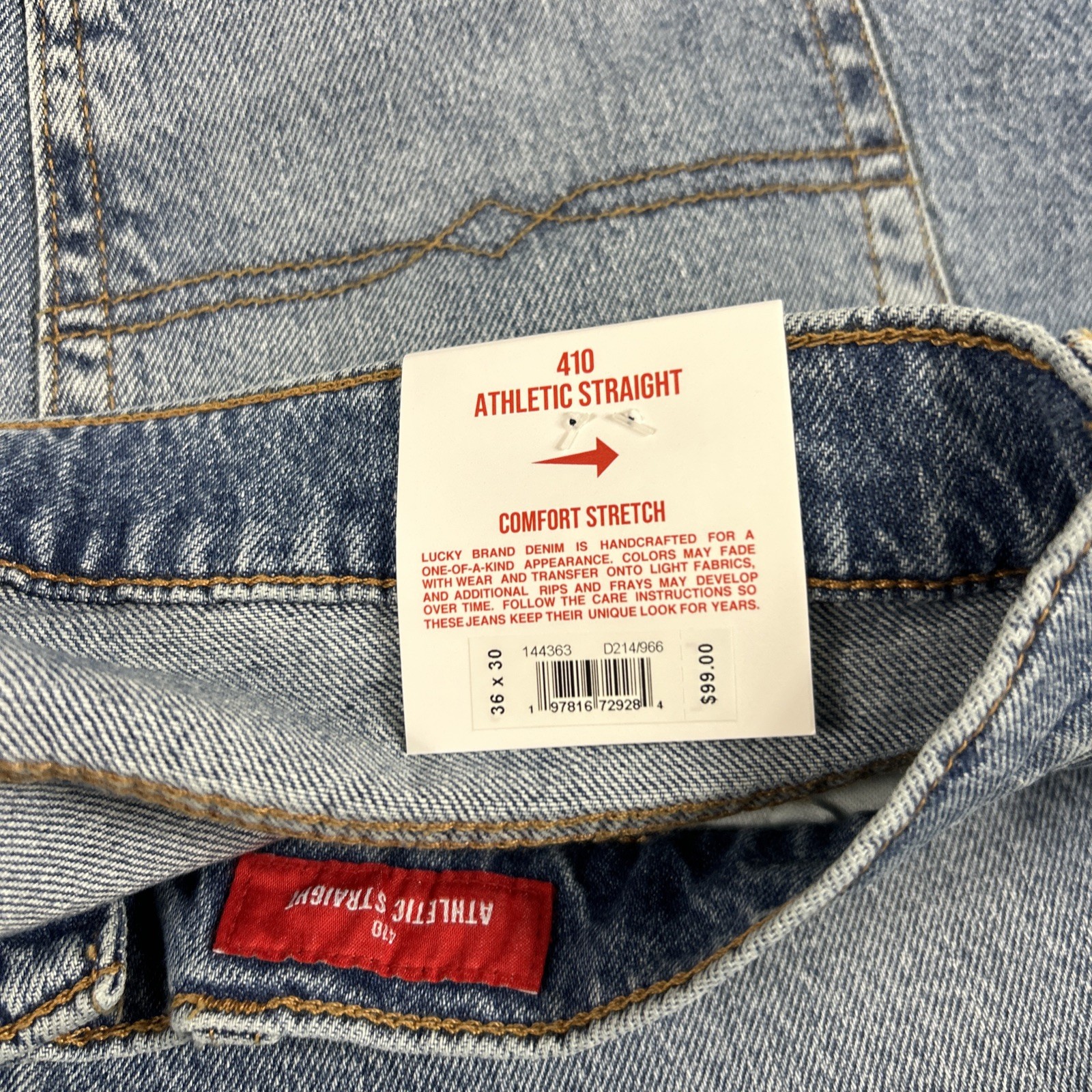 Lucky Brand Jeans 410 Athletic Straight 36 x 30 Blue Cotton Spandex NWT MSRP $99