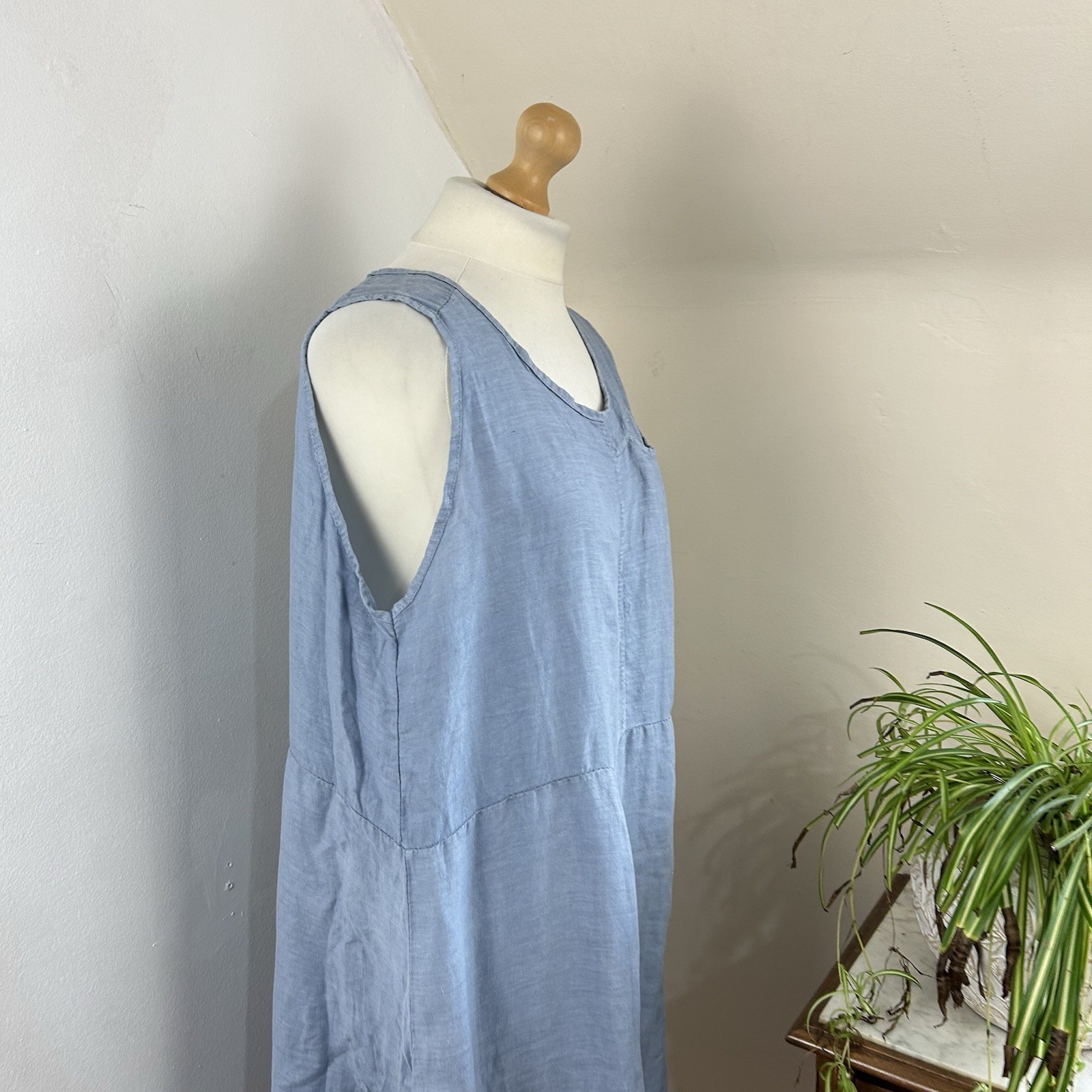 Carina Ricci Linen Dress UK 10 Blue Relaxed Fit Balloon Style Pockets Minimalist