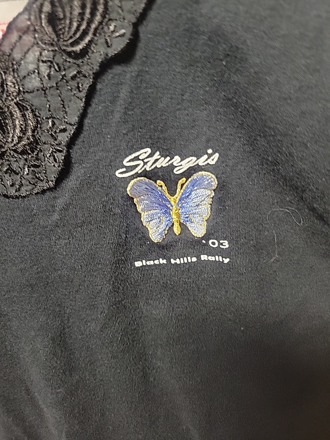 Vintage BYC Sturgis 03′ Black Hills Rally Tank Top Rose Lace Trim Neck Black XL