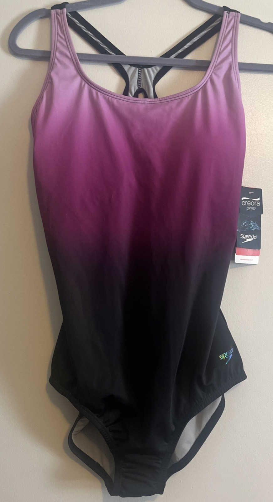 Speedo Swimsuit 1 Piece Creora Highclo Potent Purple 12 NWT-UPF 50+ Moderate Cup
