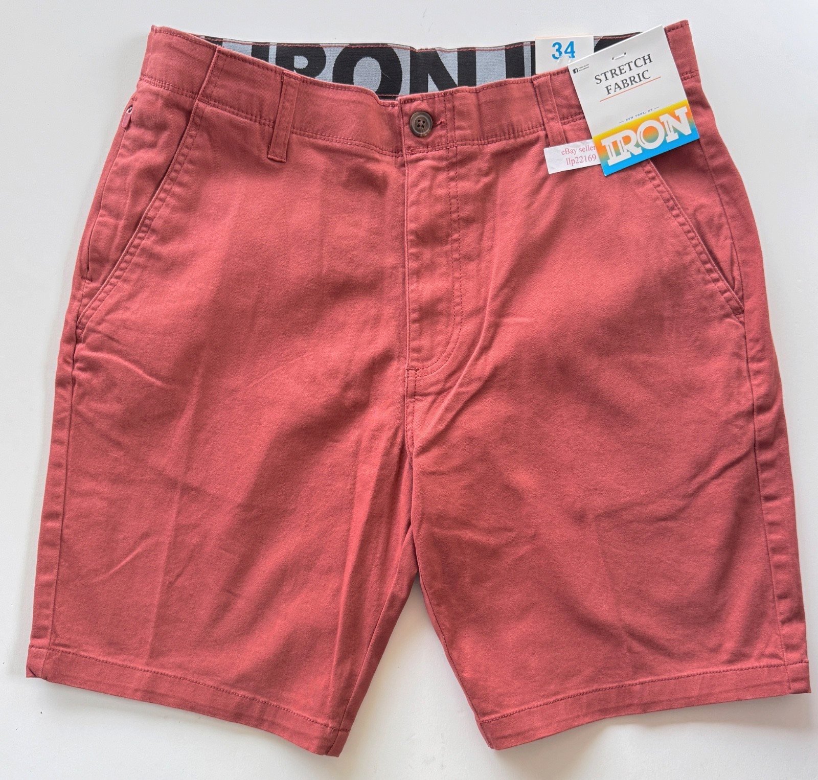 IRON CO Men’s Stretch Shorts (SIZE 34) Flex Waist Flat Front TERRACOTTA New Tag!