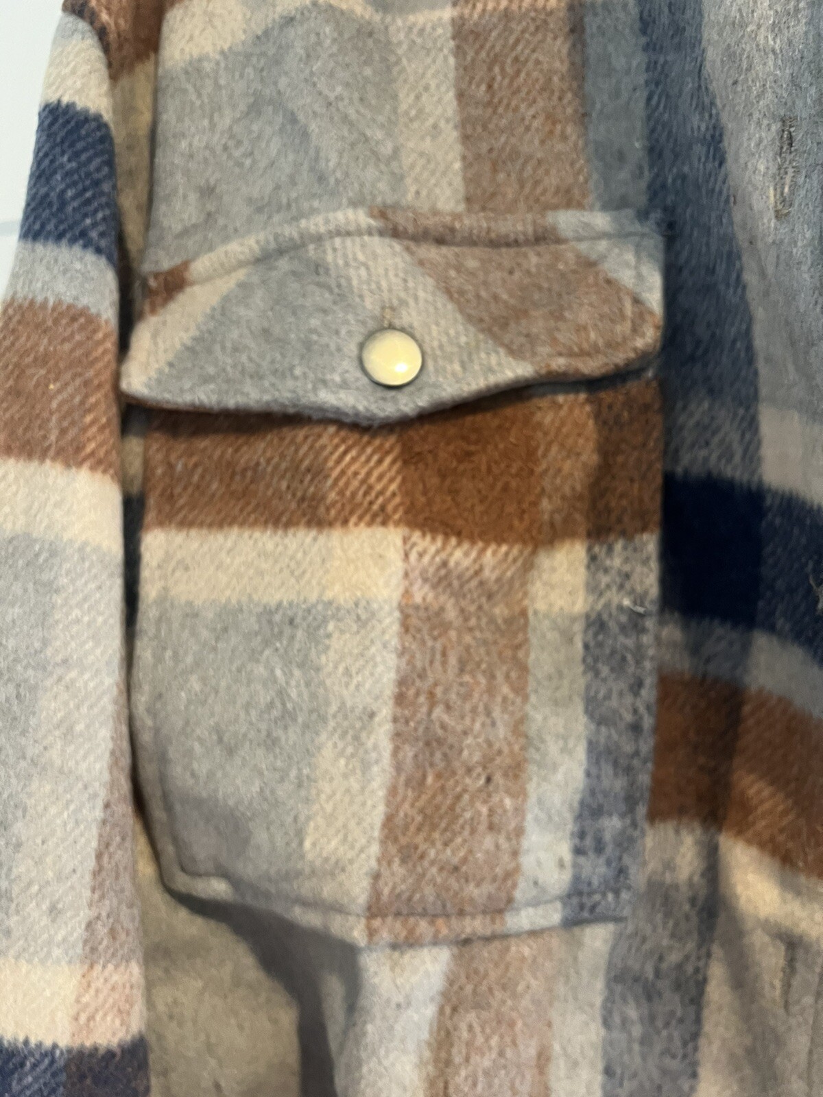 Women’s Crop Flannel Jacket Brown, Gray & Blue Size S Fully Lined