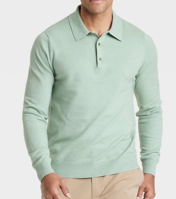 Polo Sweater Soft Light Cotton blend Sage/Cream/Heather gray/Blue Goodfellow