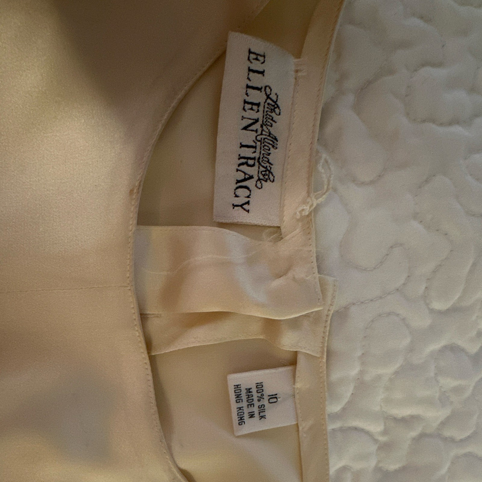 Eileen Tracy Women’s 10 Ivory Solid Silk Satin Round Neck Button Blouse LS
