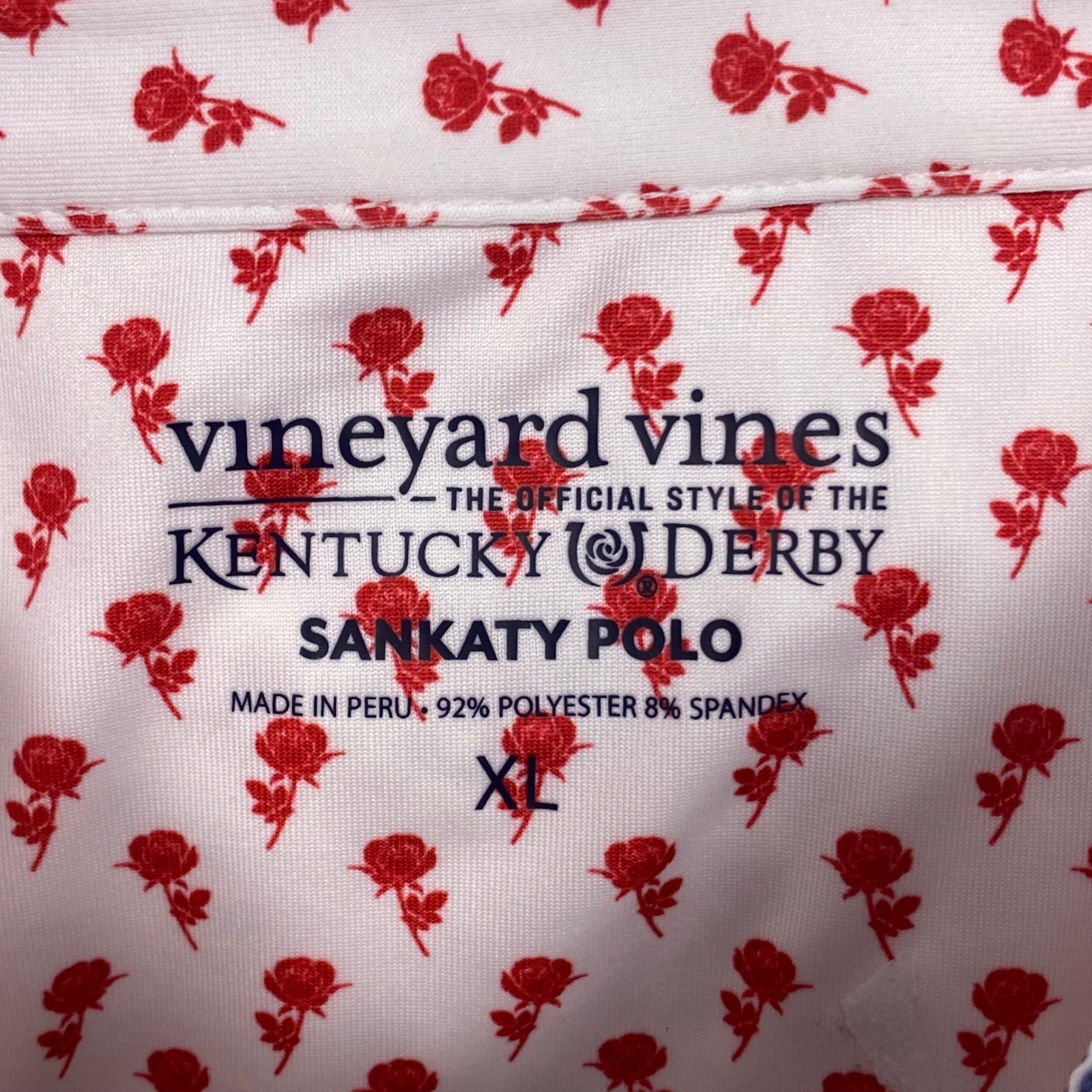 Vineyard Vines Sankaty Kentucky Derby Rose Micro Polo Mens XL White Performance