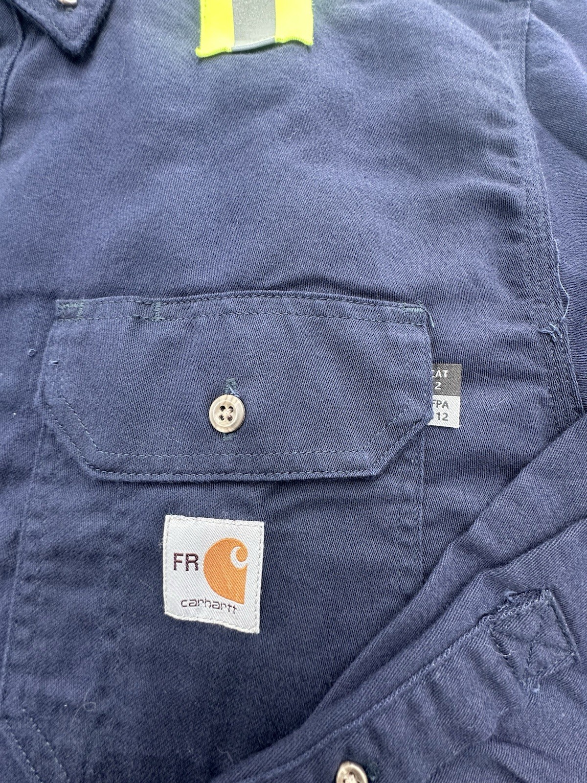 Lot Of 2 Carhartt FR Hi-Visibility Cotton Work Shirts Medium LJ CAT 2 NFPA 2112