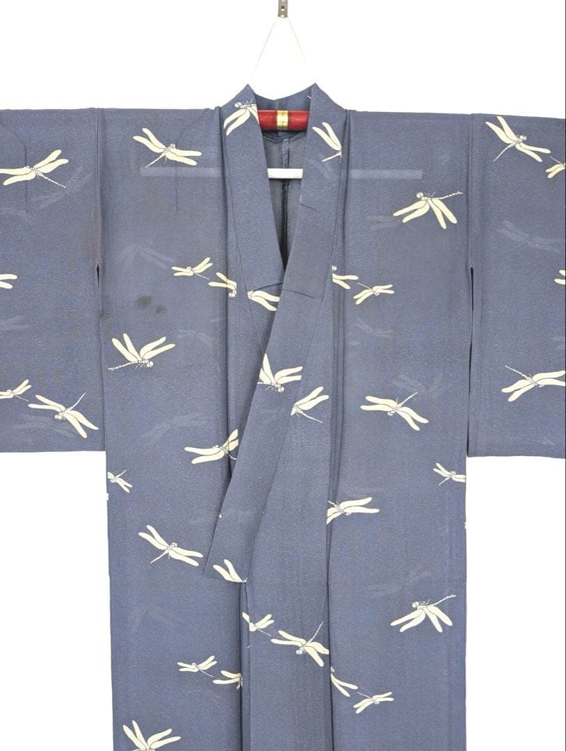 Silk Summer Kimono Ro Mon Small Pattern 150cm 64cm Tranquil Blue Dragonfly