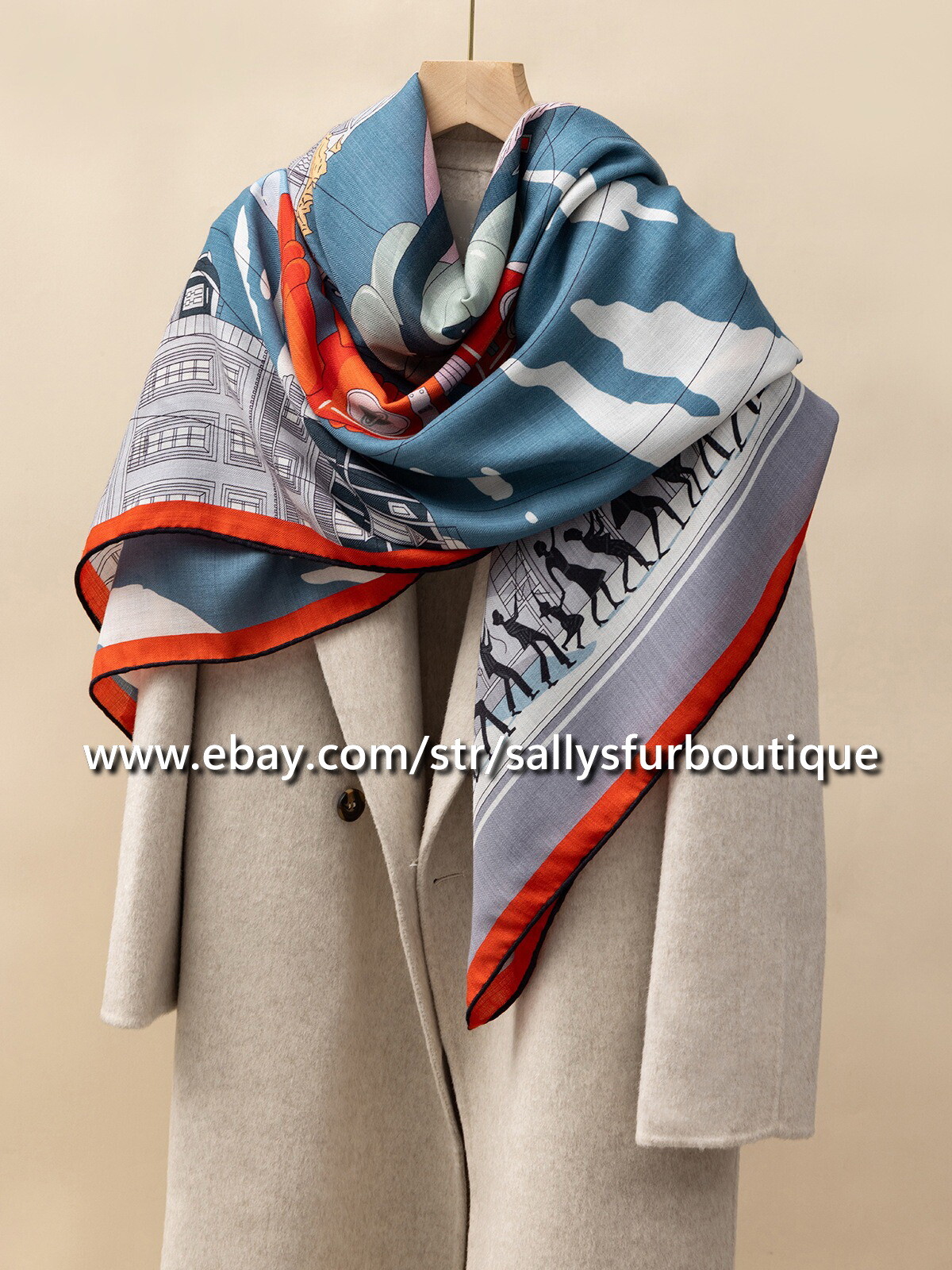 Boutique 70% Cashmere 30% Silk Wrap Scarf Parade Print 2 Face Shawl 53″