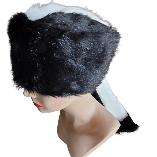 Skunk Hat Faux Fur & Tail Cap Warm Soft S-XL Size Mountain Men Coon Crockett