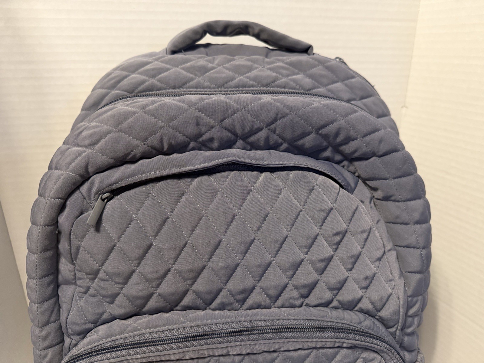 Vera Bradley Essentials Large Backpack Carbon Gray Quilted Rose Flower Lined EUC