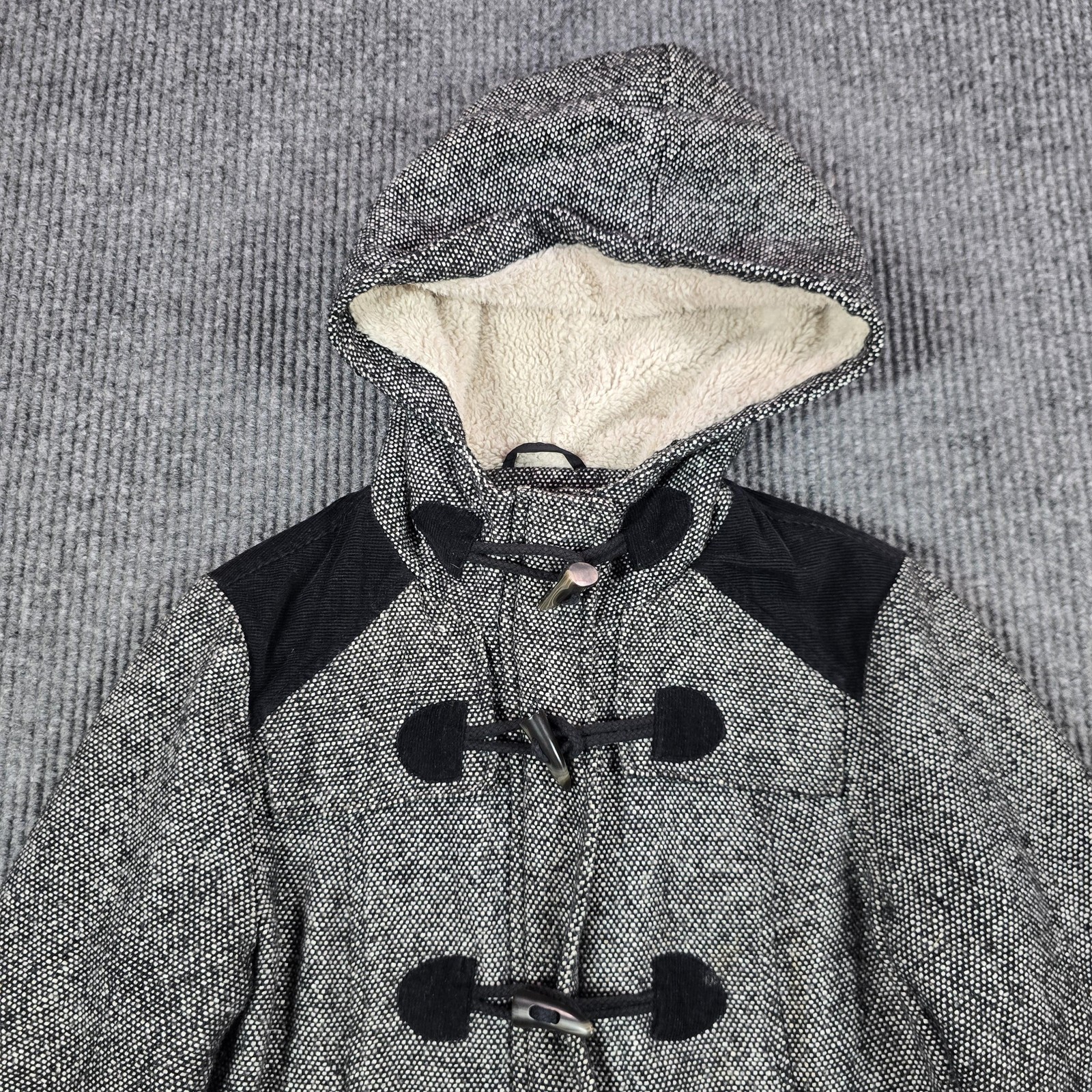 PrAna Coat Womens Small Gray Tweed Hooded Toggle Parka Lined Insulated Pockets