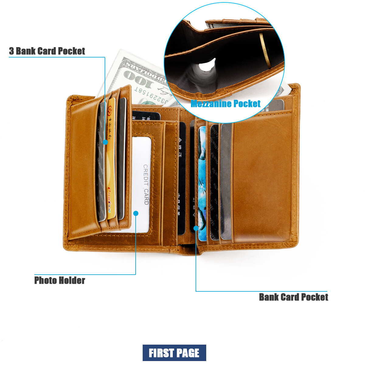 Genuine Leather Wallets For Men Slim Minimalist Trifold Wallet RFID Blocking