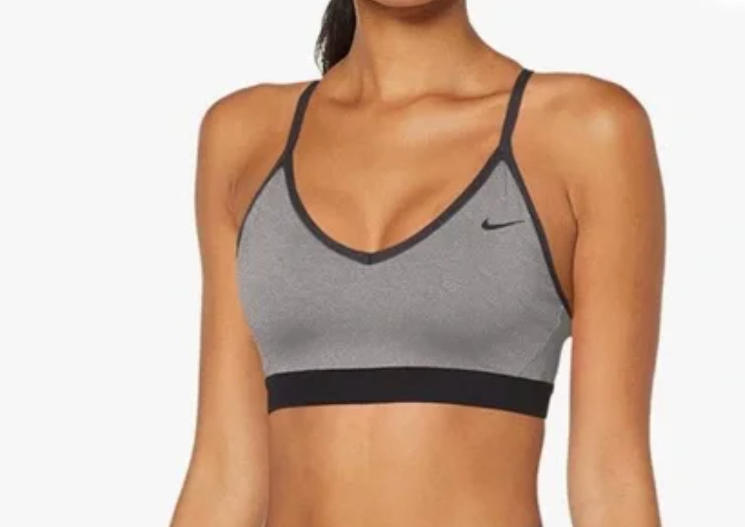 Nike Women Light Support Sports Training Indy Bra 878614-091 Grey Black Size M