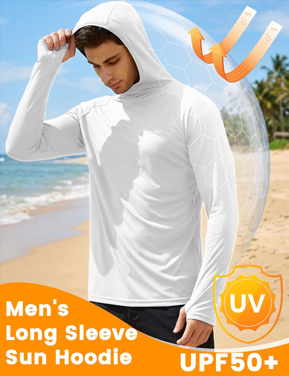 Men’s UPF 50+ Sun Protection Hoodies Quick Dry Long Sleeve Rash Guard T-Shirts