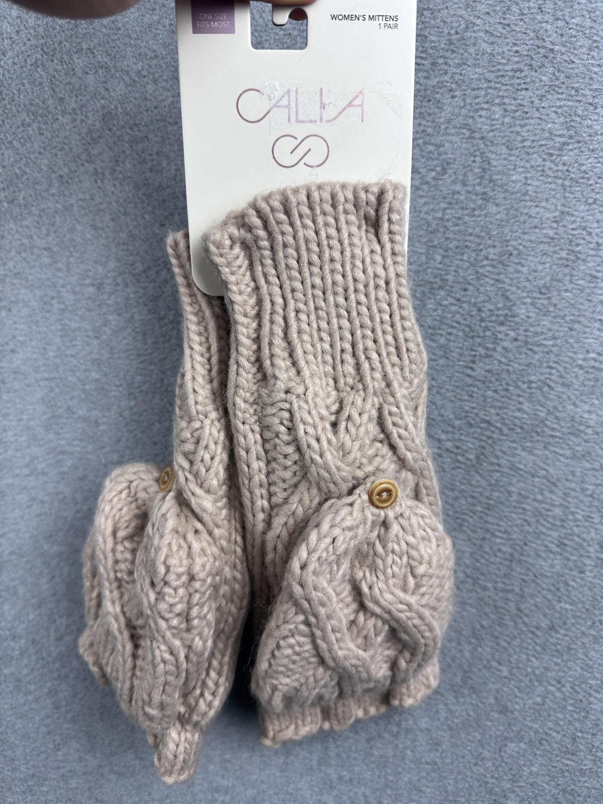 Calia Cable Pop Top Mittens Womens One Size Beige Convertible OSFM NWT