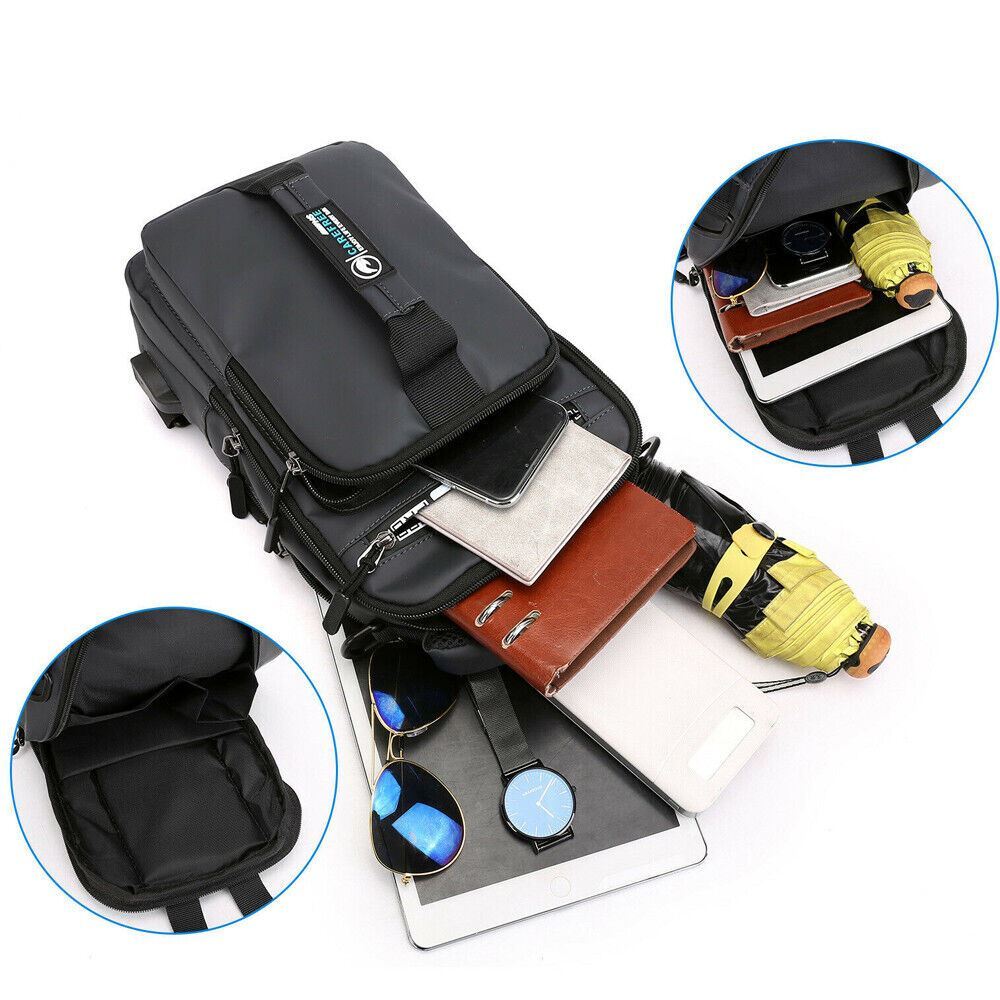 Men’s Sling Crossbody Bag Anti-theft Chest Pack Shoulder Backpack USB Waterproof