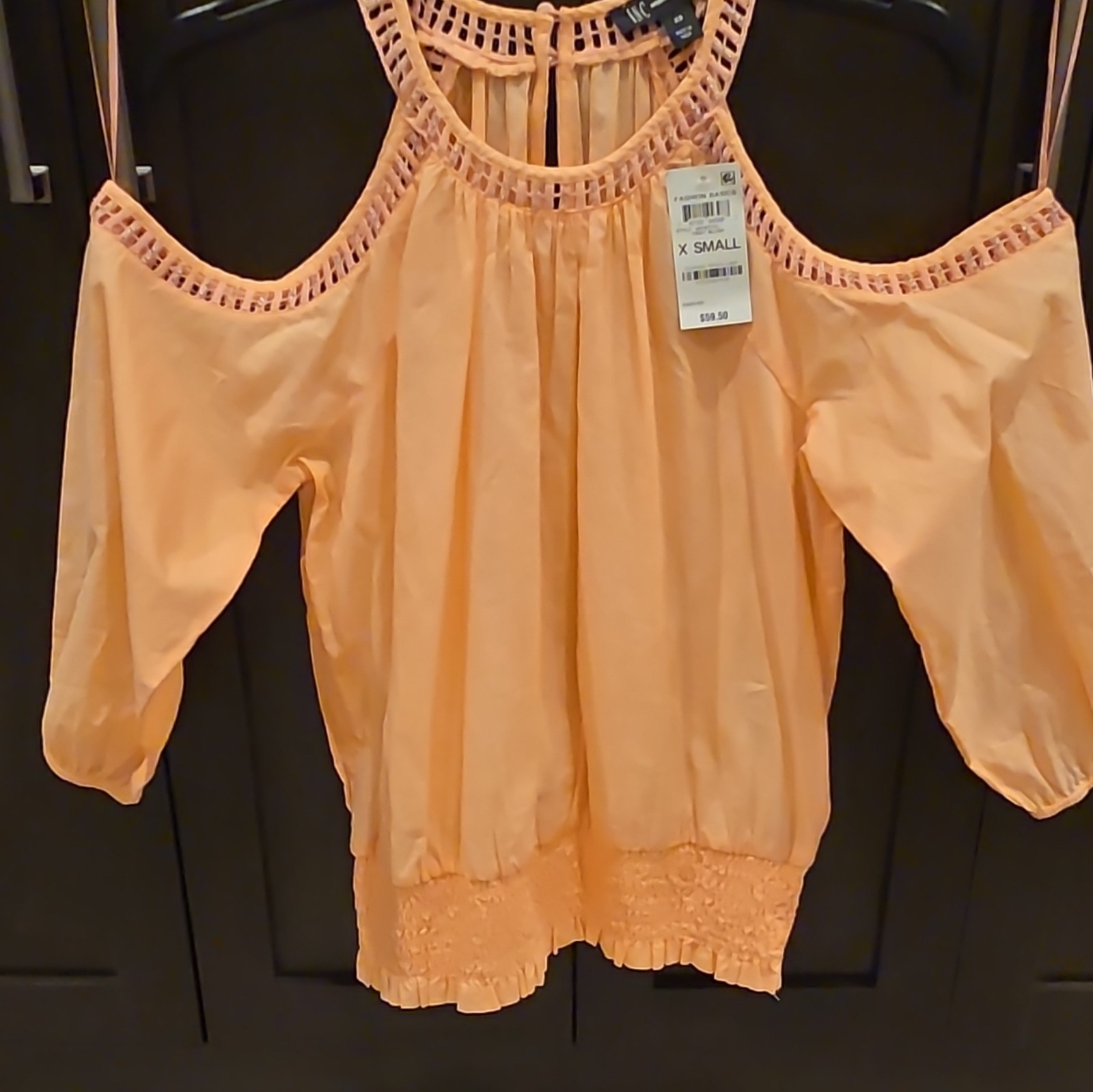INC International Concepts Cold Shoulder Smocked Blouse Peach XS 100143751