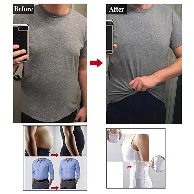 Mens Slimming Body Shaper Belly Chest Compression Vest Girdle T-Shirt Tank Top