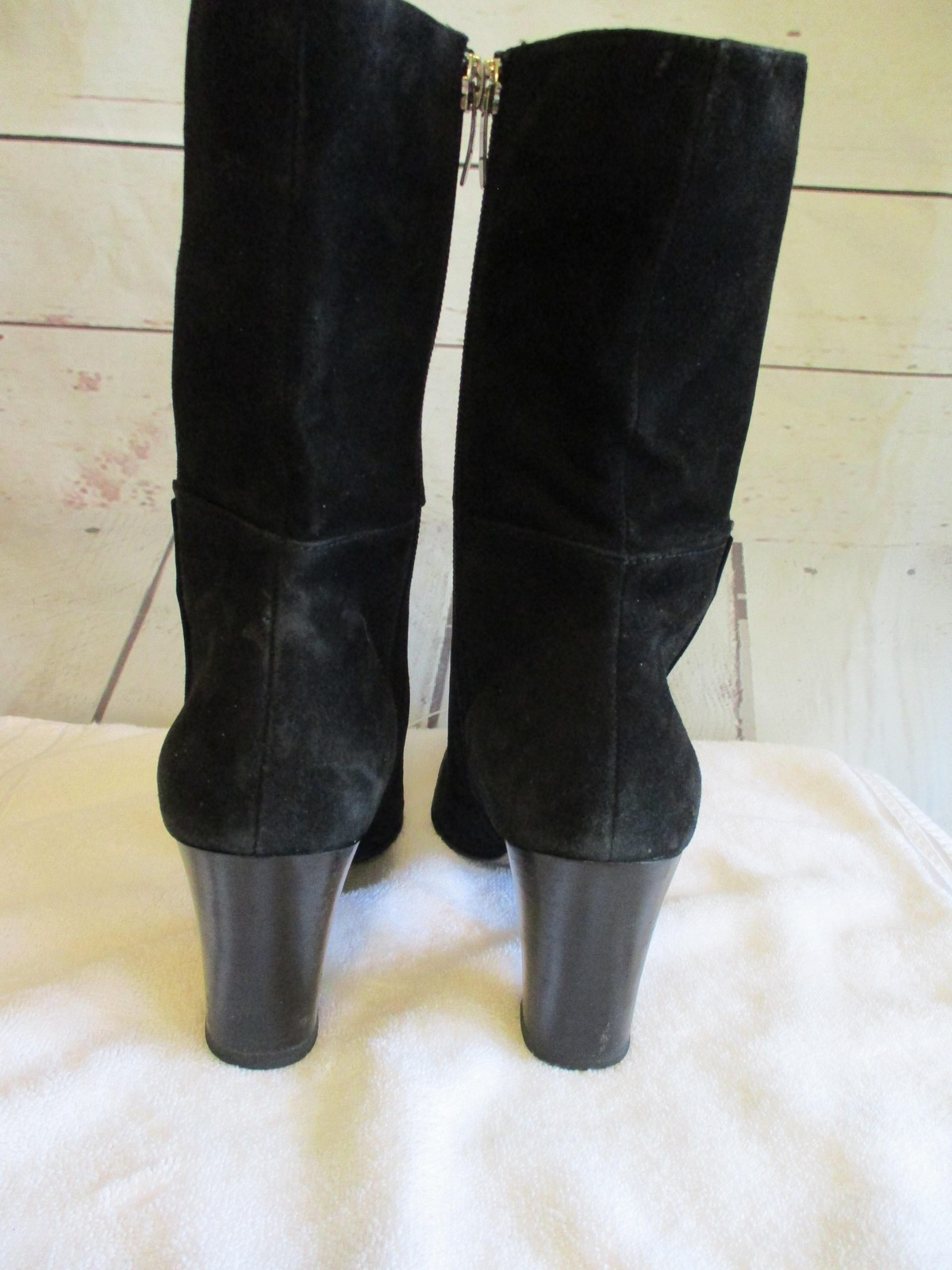 AK Anne Klein Shoes Womens Size 8.5 Black Suede Mid Calf Bootie Block Heel Zip
