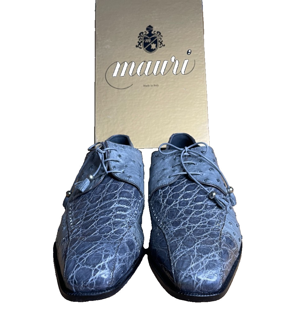Mauri 3058 Duke Crocodile & Ostrich Leather Dress Shoes 13M Gray – Made in Italy