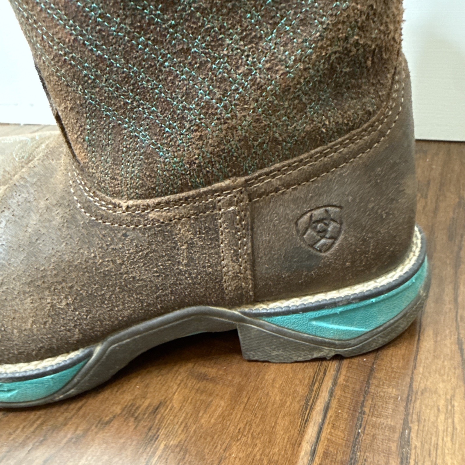Ariat Suede Leather Square Toe Cowboy Boots Anthem Turquoise Mid Calf Womens 6.5