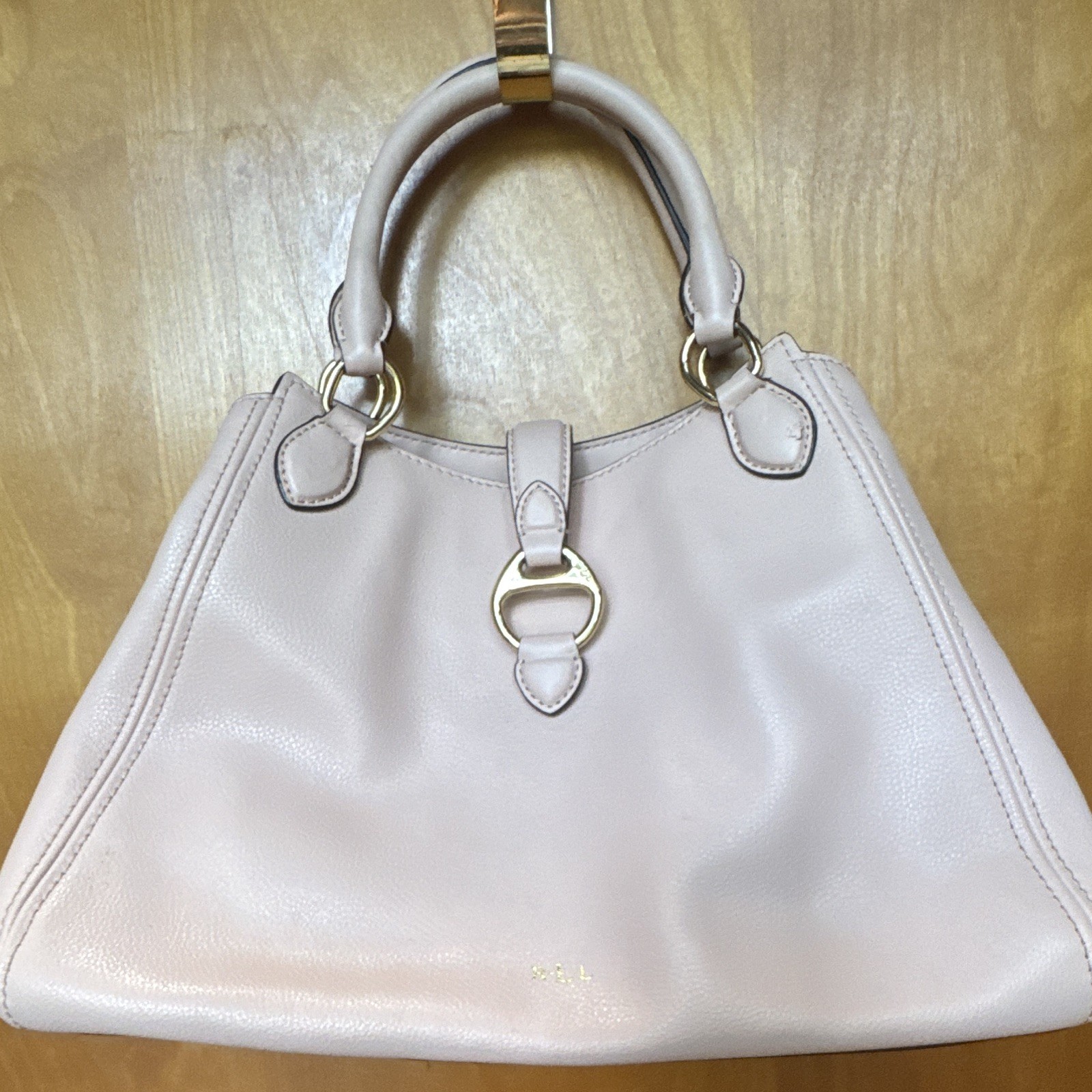 Lauren Ralph Lauren Pink Satchel Top Handle Bag Zip Closure Inner Pockets Gold