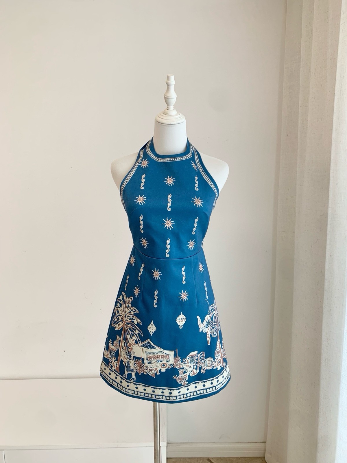 Alemais Blue Print Halter Neck Dress Womens Summer Boho