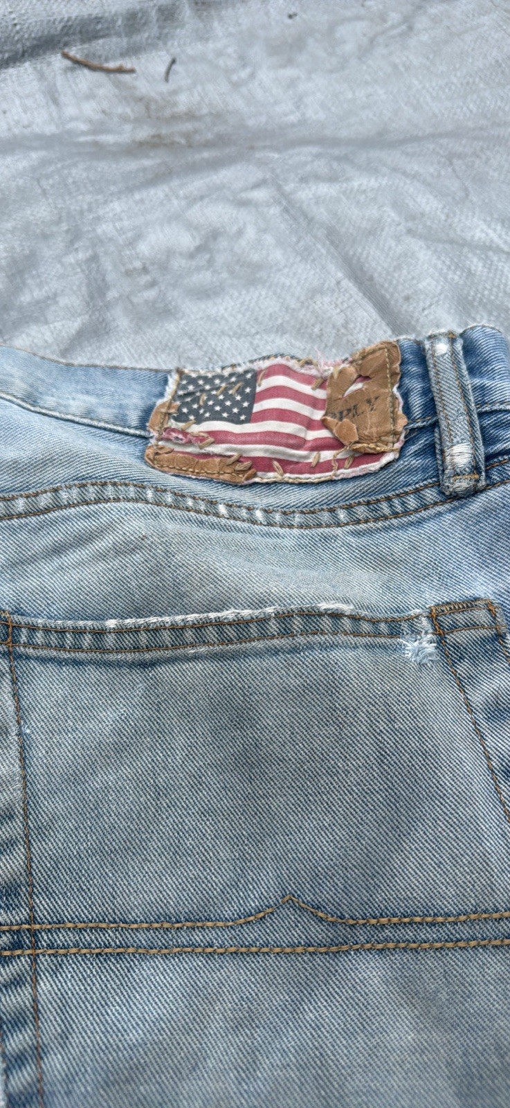 Polo Ralph Lauren Mens Distressed Light Wash Straight Leg Denim Jeans Blue