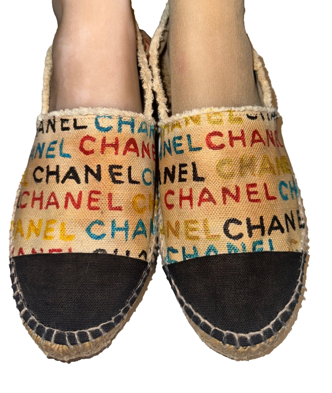 Chanel Espadrilles Logo Graffiti Multicolored Flats Size 42