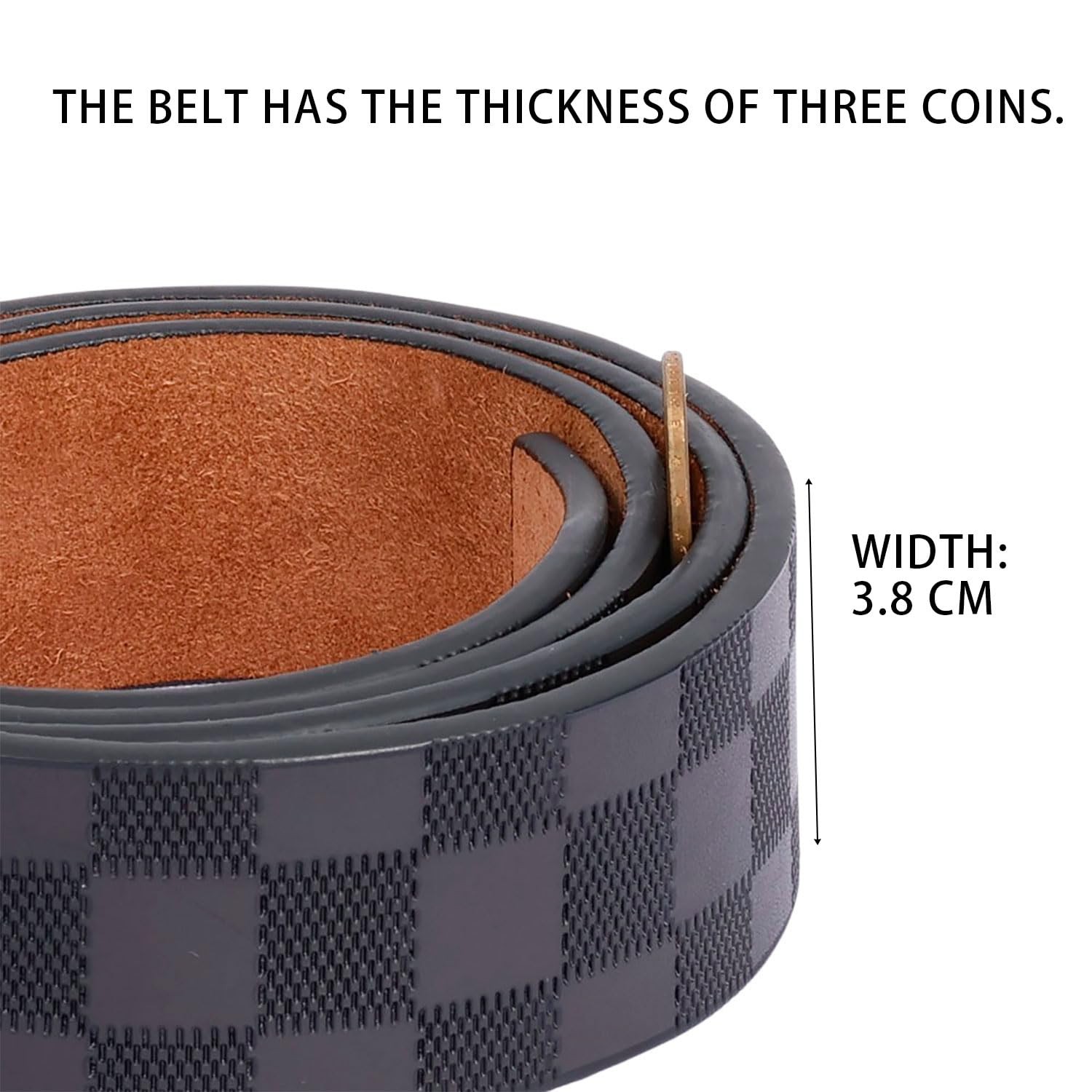 Men’s 3.8cm Checkered Belt – Double Bonded Split Leather, Laser Alloy Buckle,…