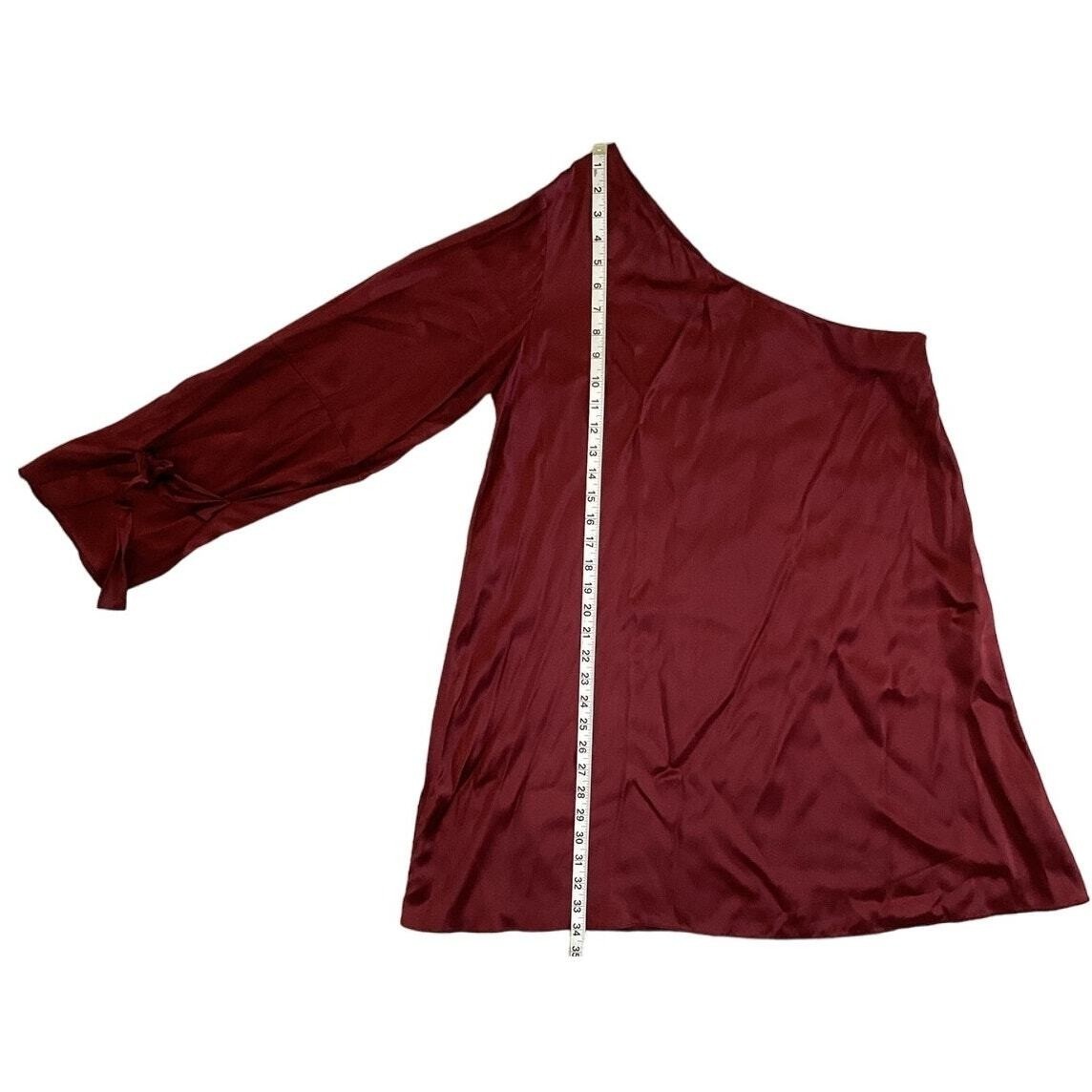 Tanya Taylor One Shoulder Mini Dress Womens 12 Burgundy Good Satin Asymmetrical