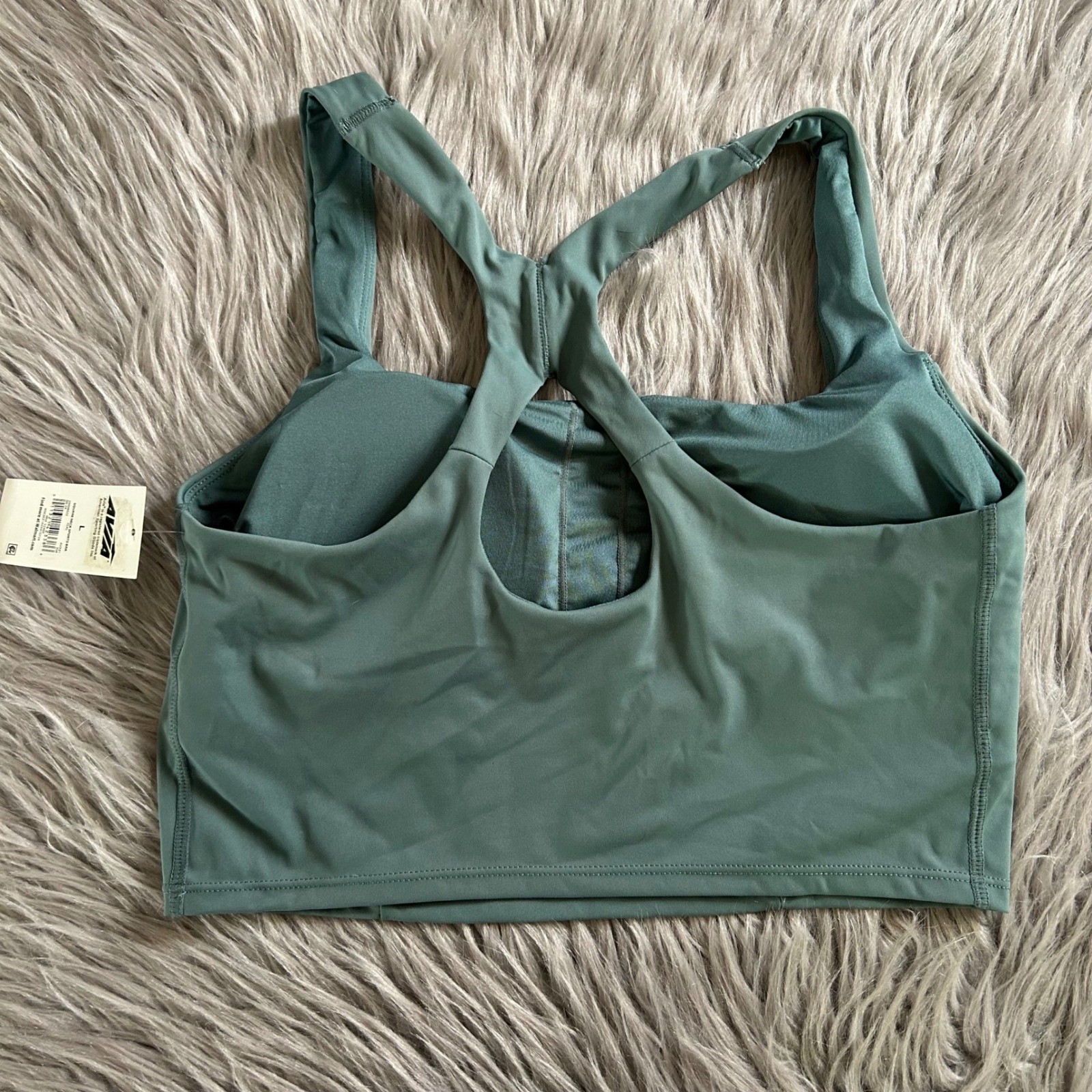 Avia Wireless Sports Bra Womens Size Large Green Square Neck Wirefree Pull Over