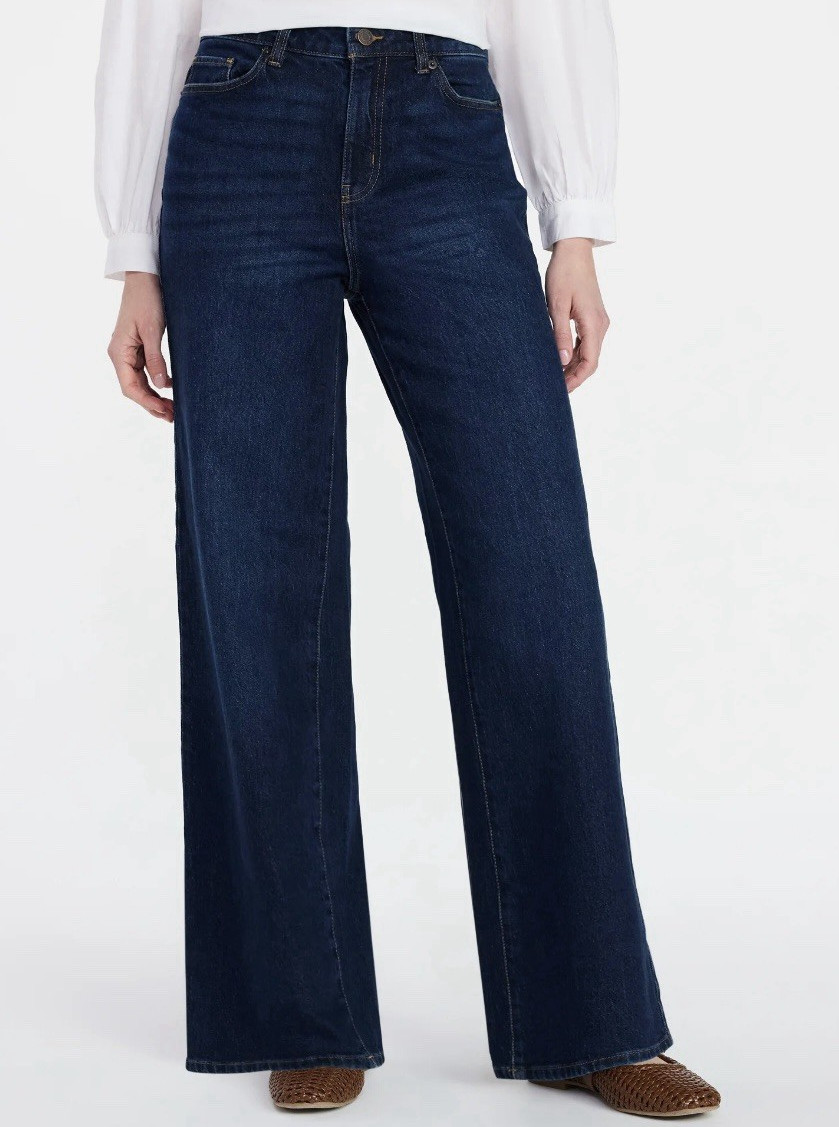 Time and Tru Women’s Dark Wash Wide-Leg Blue Denim Jeans 5-Pocket, High Rise, 16