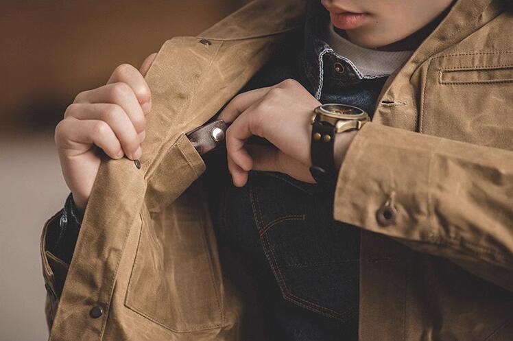 Maden Men’s Waxed Canvas Cotton Jacket Military Work Jacket Khaki high quality