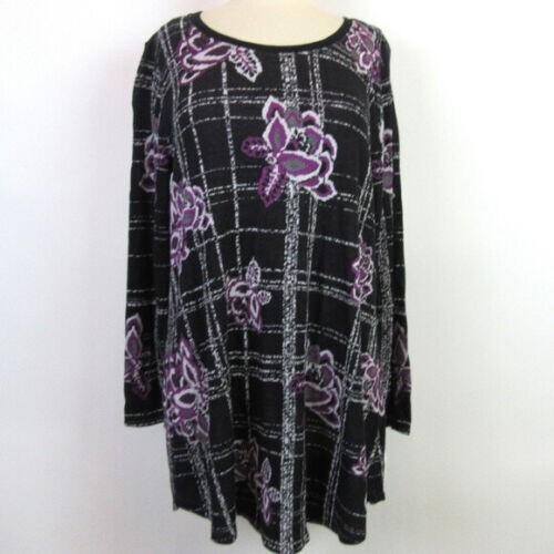 Style & Co Womens Plus 2X Black Violet Floral Long Sleeve Tunic Top NWT A63