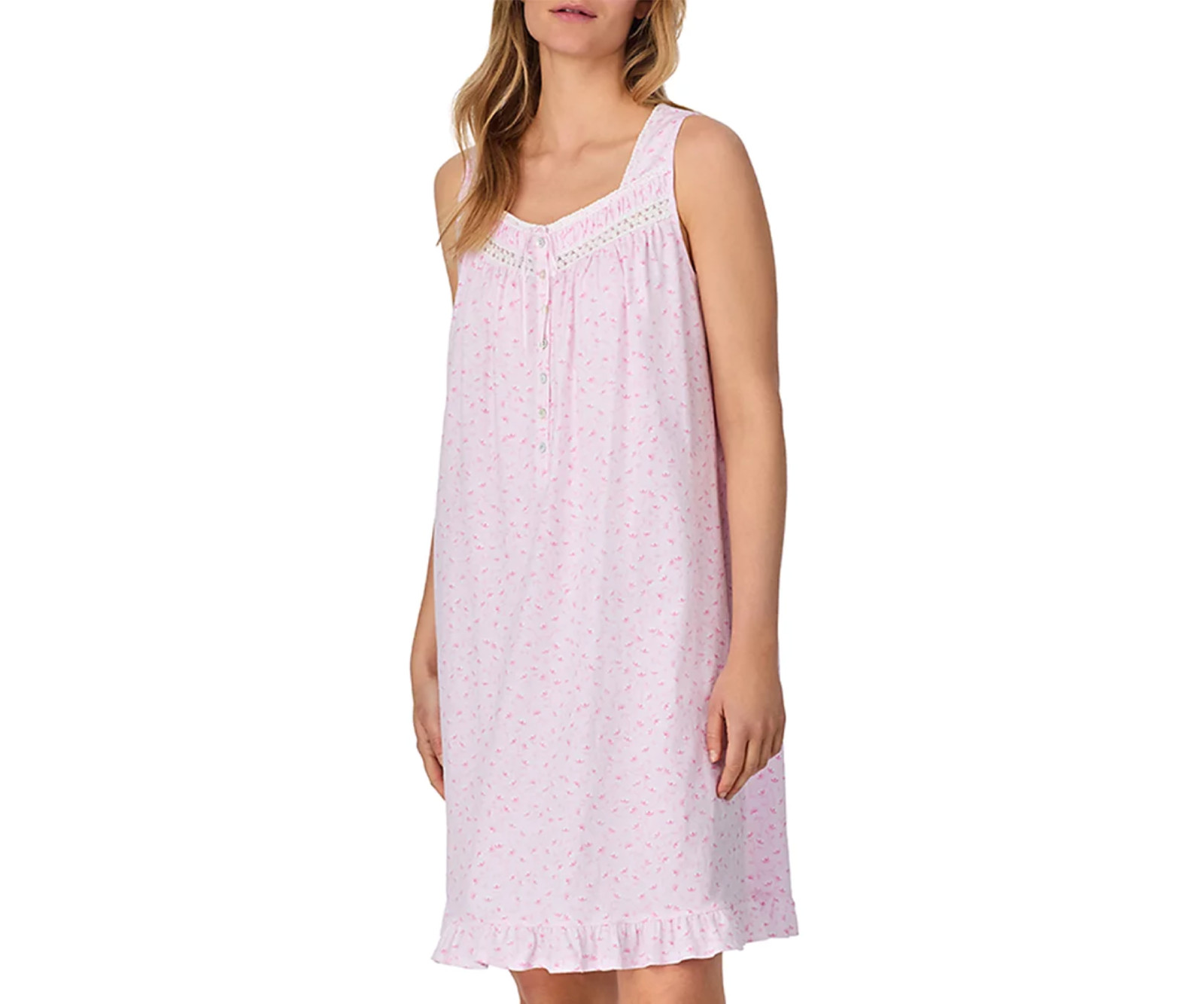Nwt $64 Eileen West Pink Blossoms 100% COTTON KNIT Sleeveless Short Nightgown XL