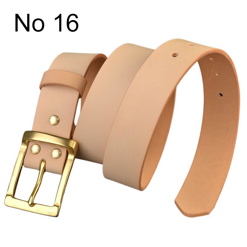 Hand Craft Custom Made Vegetable Tanned Leather Cowhide Belt Brass Buckle 38mm