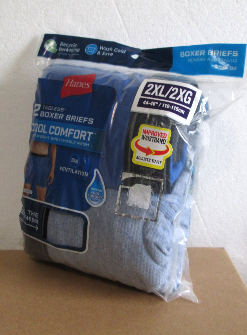 New Men’s Hanes 2 pack Tagless Cool Comfort Premium Boxer Briefs 2XL (44/46)
