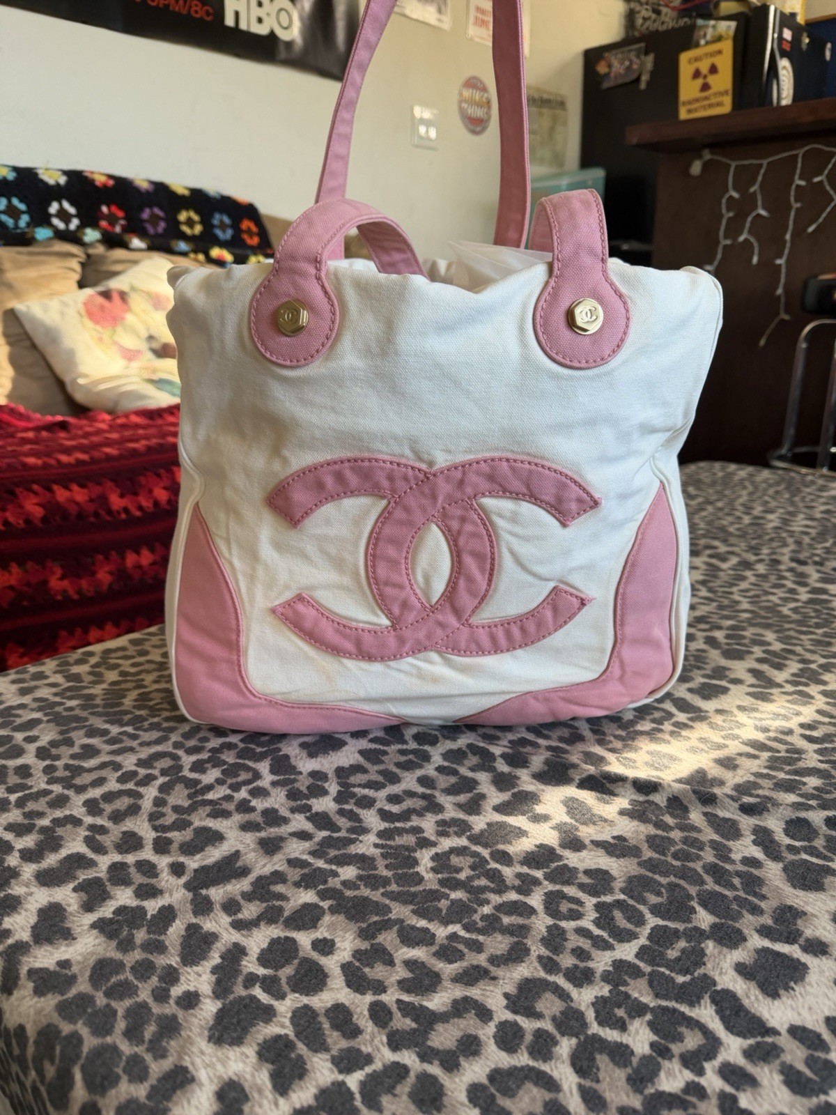 Authentic chanel canvas tote /damaged /see photos/read description