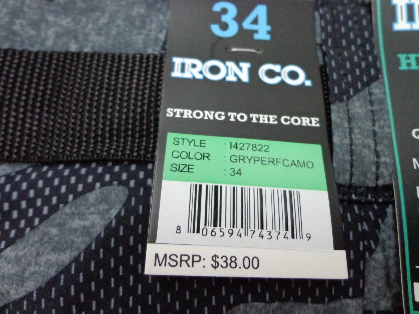 IRON CO. Hybrid Belted Shorts Gray Camo Size 34 NEW