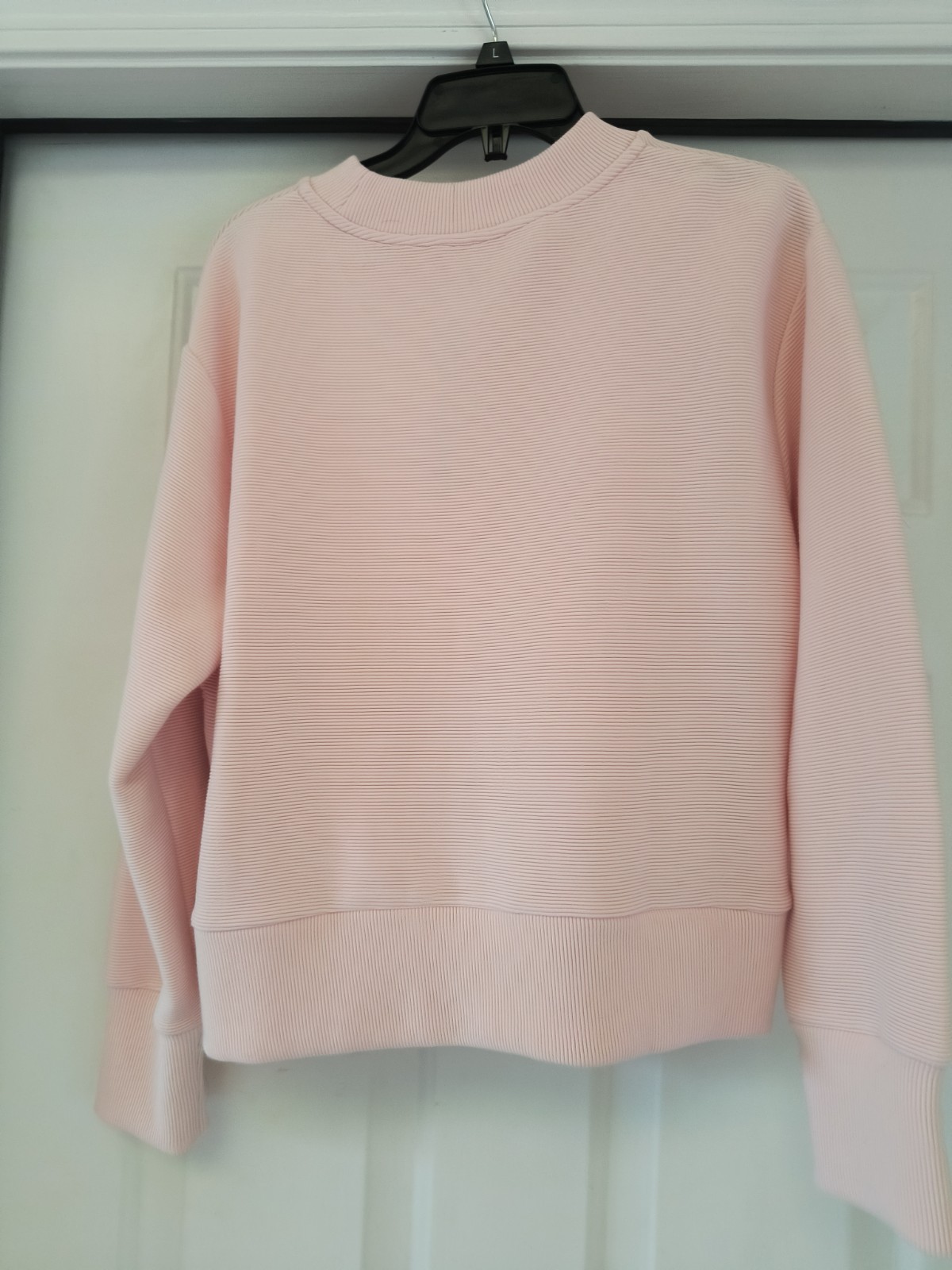 NWT Varley Ribbed Cotton Crewneck Side Zip Sweatshirt in Blush Pink Size Small