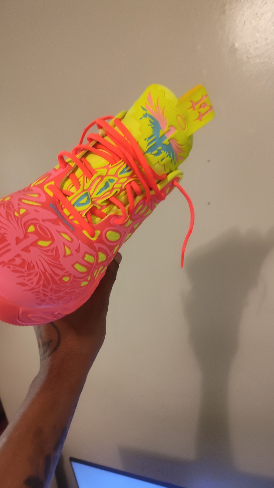 PUMA MB 04 Men’s Mid Top Athletic Sneaker Lace Up Pink/Yellow Rubber