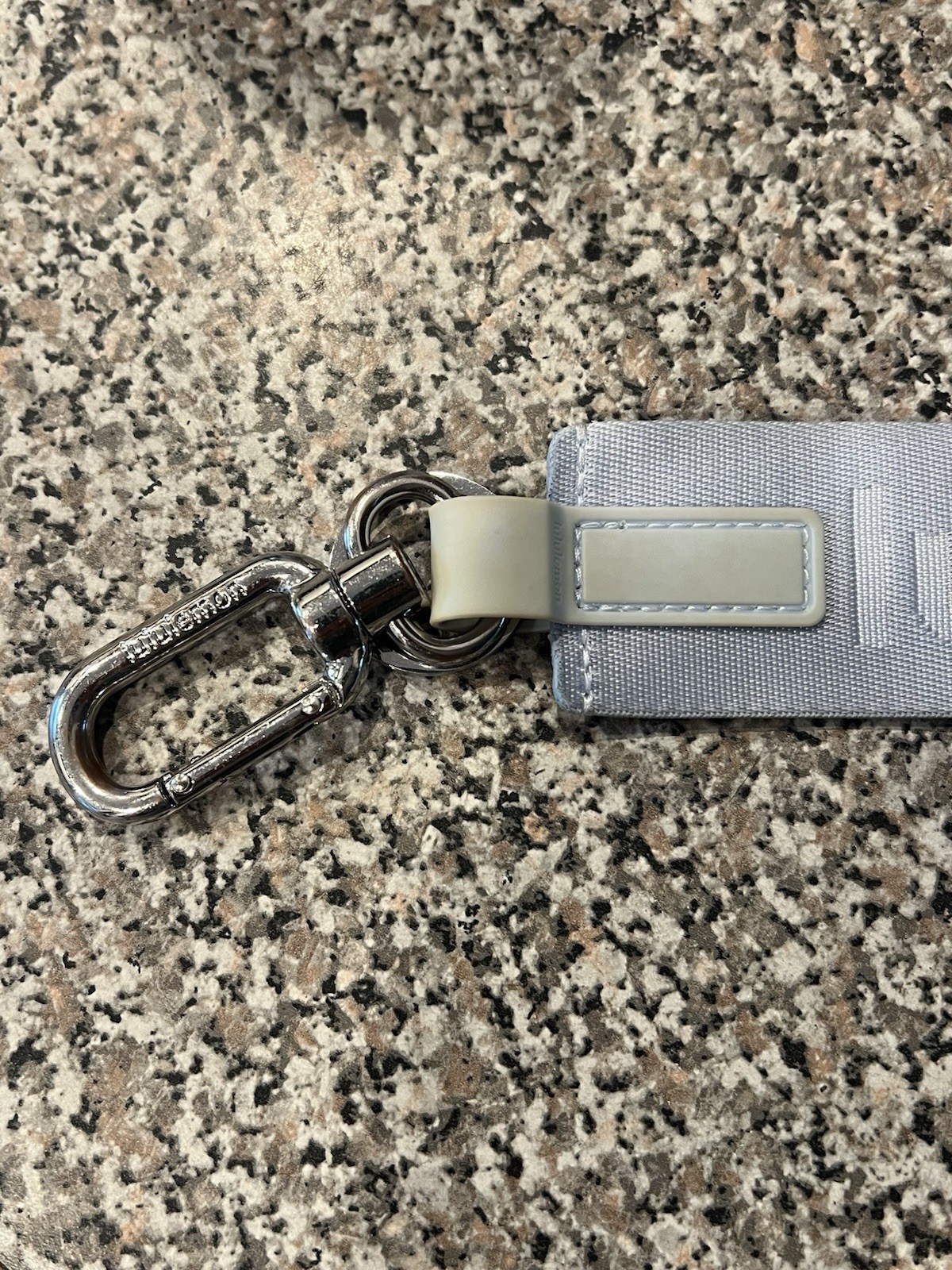 lululemon Gray Logo Strap Key Chain Keyring w/ Silver Carabiner Clip
