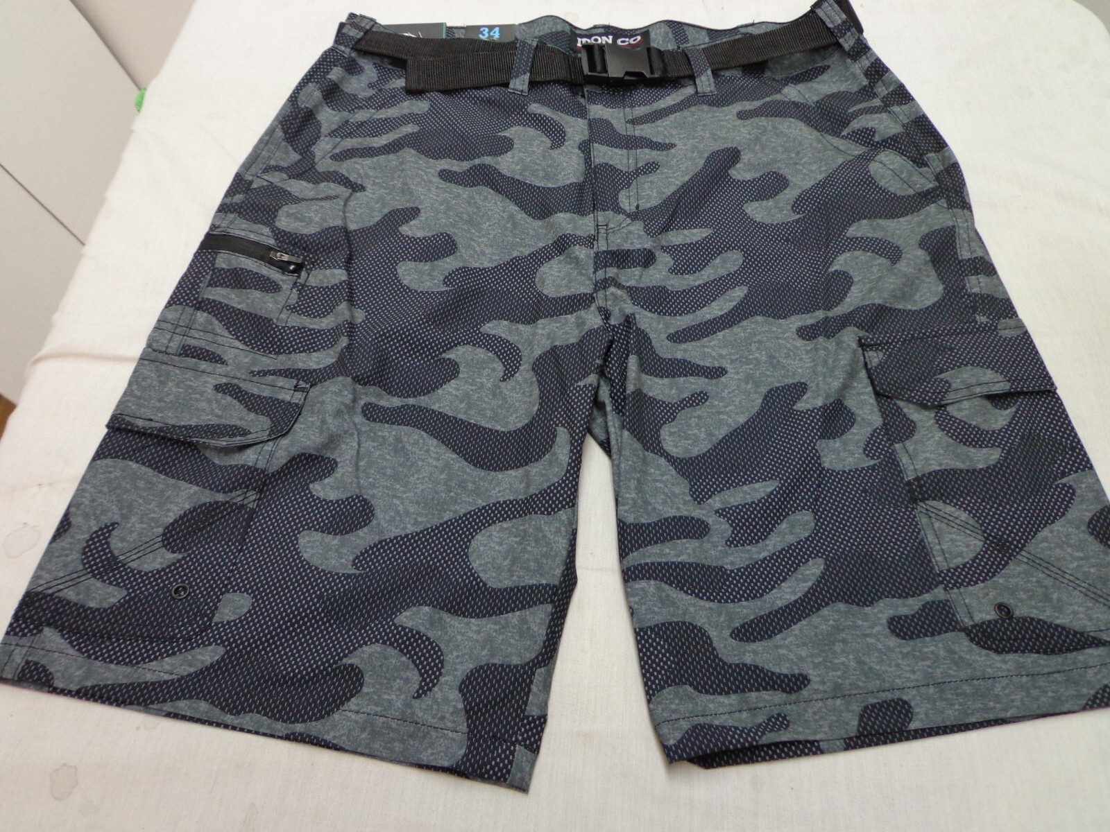 IRON CO. Hybrid Belted Shorts Gray Camo Size 34 NEW