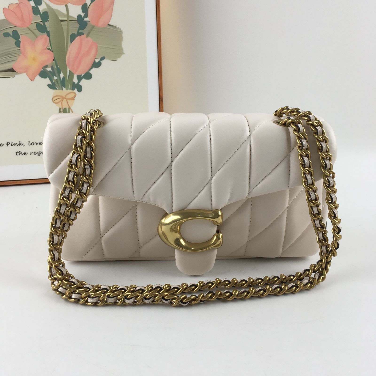 COACH Tabby Shoulder Bag 26 Quilted CP150 Brass / Chalk White Leather Outlet New