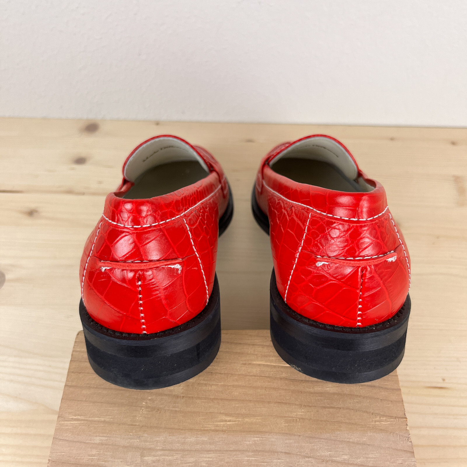 Duke + Dexter x Peachy Den Loafers Womens UK 8 Red Crocodile Stamp Leather Rare