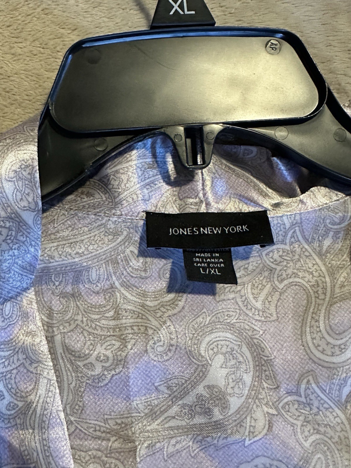 Jones New York Women’s Satin Paisley Robe Silver XL Long Sleeve Tie Closure