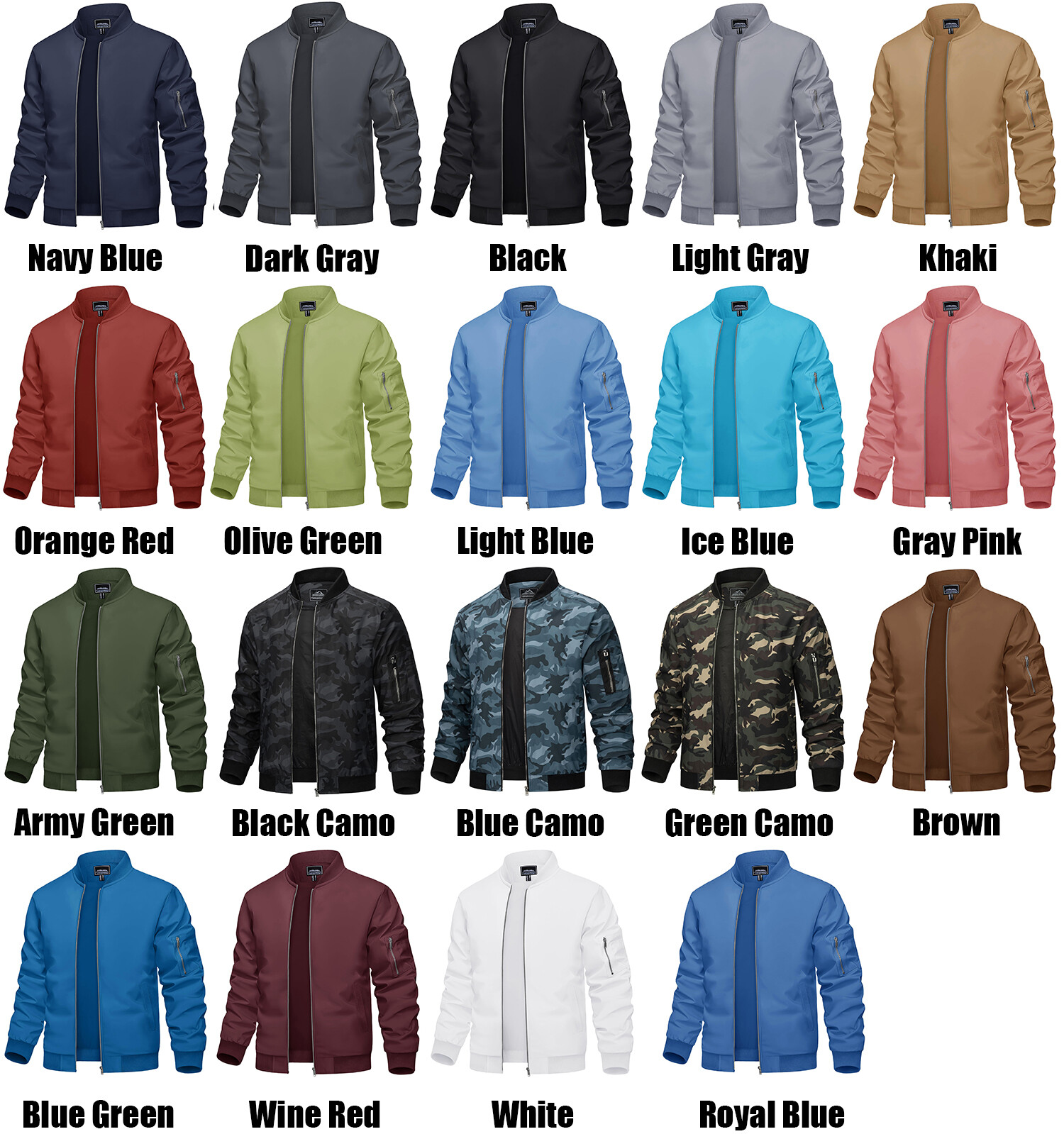 Men’s Lightweight Bomber Jacket Spring Fall Thin Casual Coat Full-Zip Work Coats