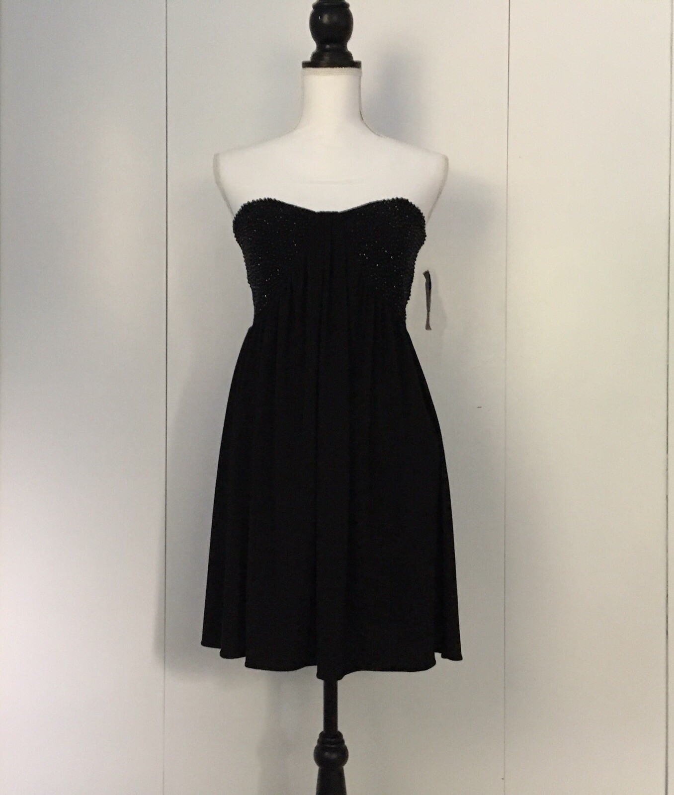 Vintage Black Strapless Cocktail Dress Size 7/8 – Beaded Macy’s Deadstock NWT