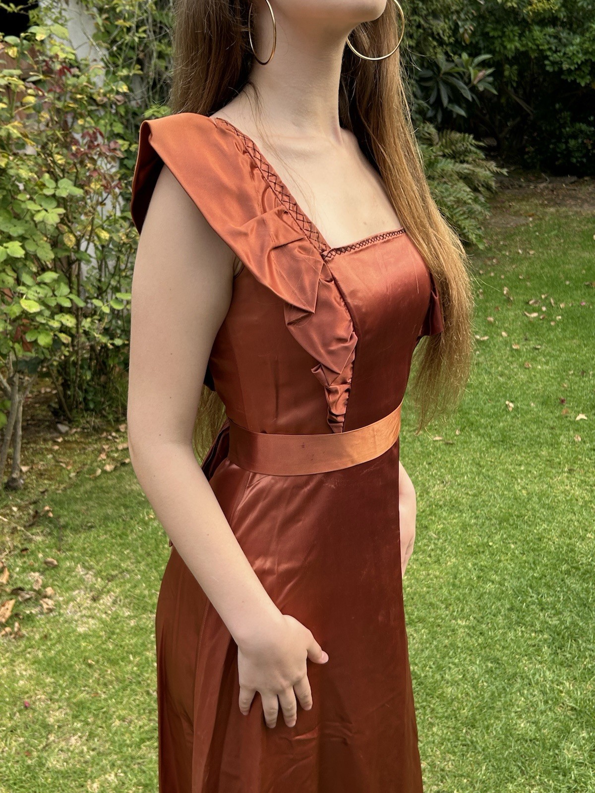 Vintage 40s 50s handmade S Heavy Satin long maxi dress Big Bow